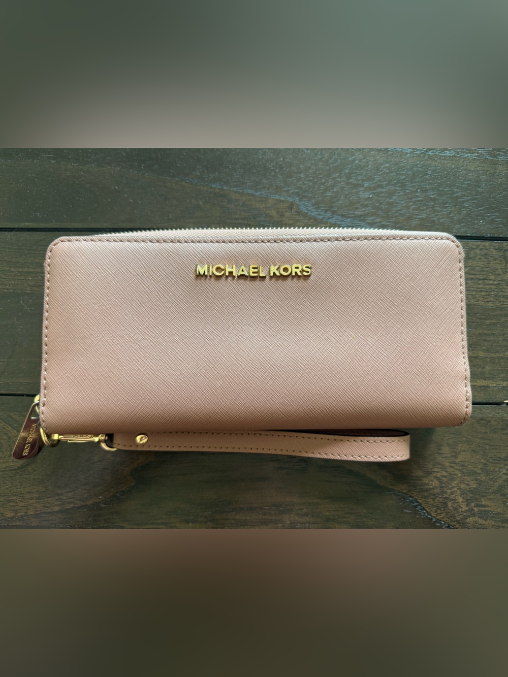 Michael Kors Saffiano Zip Wallet Wristlet - Dusty Pink